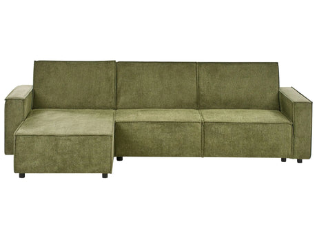 Corner Sofa Bed Dark Green Fabric Upholstered 3 Seater Right Hand L-Shaped Bed Beliani