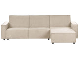 Corner Sofa Bed Beige Fabric Upholstered 3 Seater Left Hand L-Shaped Bed Beliani