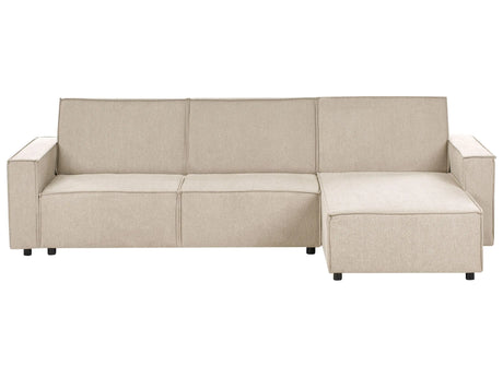 Corner Sofa Bed Beige Fabric Upholstered 3 Seater Left Hand L-Shaped Bed Beliani