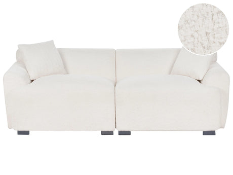 3 Seater Sofa Off-White Polyester Boucle Couch Additional Cushions Modern Minimalist Living Room Furniture Beliani
