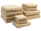 Set of 11 Towels Sand Beige Cotton Low Twist Guest Hand Bath Towel Bath Sheet and Bath Mat Beliani