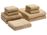 Set of 9 Towels Sand Beige Cotton Low Twist Guest Hand Bath Towels and Bath Mat Beliani