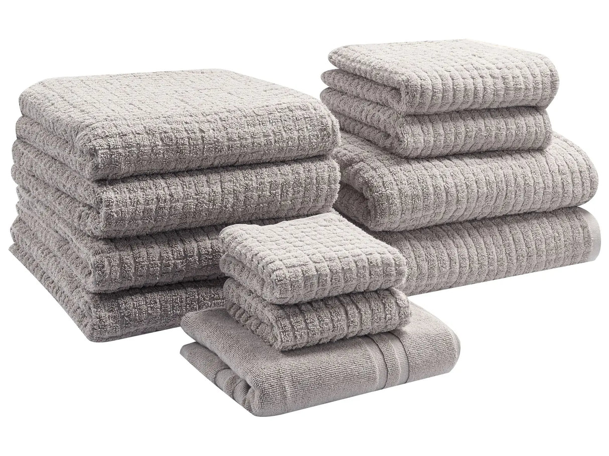 Set of 11 Towels Light Grey Cotton Low Twist Guest Hand Bath Towel Bath Sheet and Bath Mat Beliani