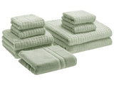 Set of 9 Towels Light Green Cotton Low Twist Guest Hand Bath Towels and Bath Mat Beliani