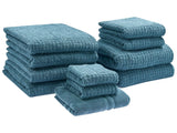 Set of 11 Towels Blue Cotton Low Twist Guest Hand Bath Towel Bath Sheet and Bath Mat Beliani