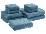 Set of 9 Towels Blue Cotton Low Twist Guest Hand Bath Towels and Bath Mat Beliani