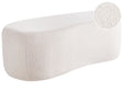 Pouffe Off-White Boucle Upholstered Fabric Accent Bed Bench Stool Beliani