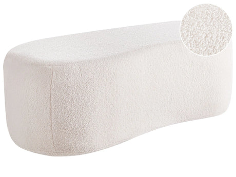 Pouffe Off-White Boucle Upholstered Fabric Accent Bed Bench Stool Beliani