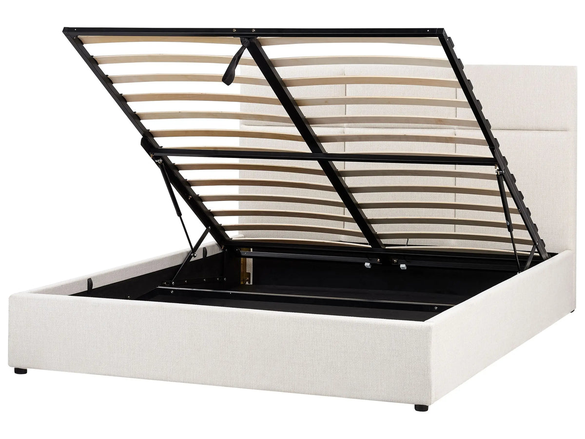 Ottoman Bed Off-White Polyester Upholstery EU King Size with Storage and Headboard Bedroom Furniture Beliani