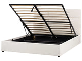 Ottoman Bed Off-White Polyester Upholstery EU King Size with Storage and Headboard Bedroom Furniture Beliani