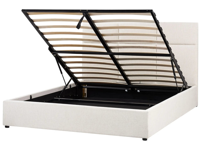Ottoman Bed Off-White Polyester Upholstery EU King Size with Storage and Headboard Bedroom Furniture Beliani