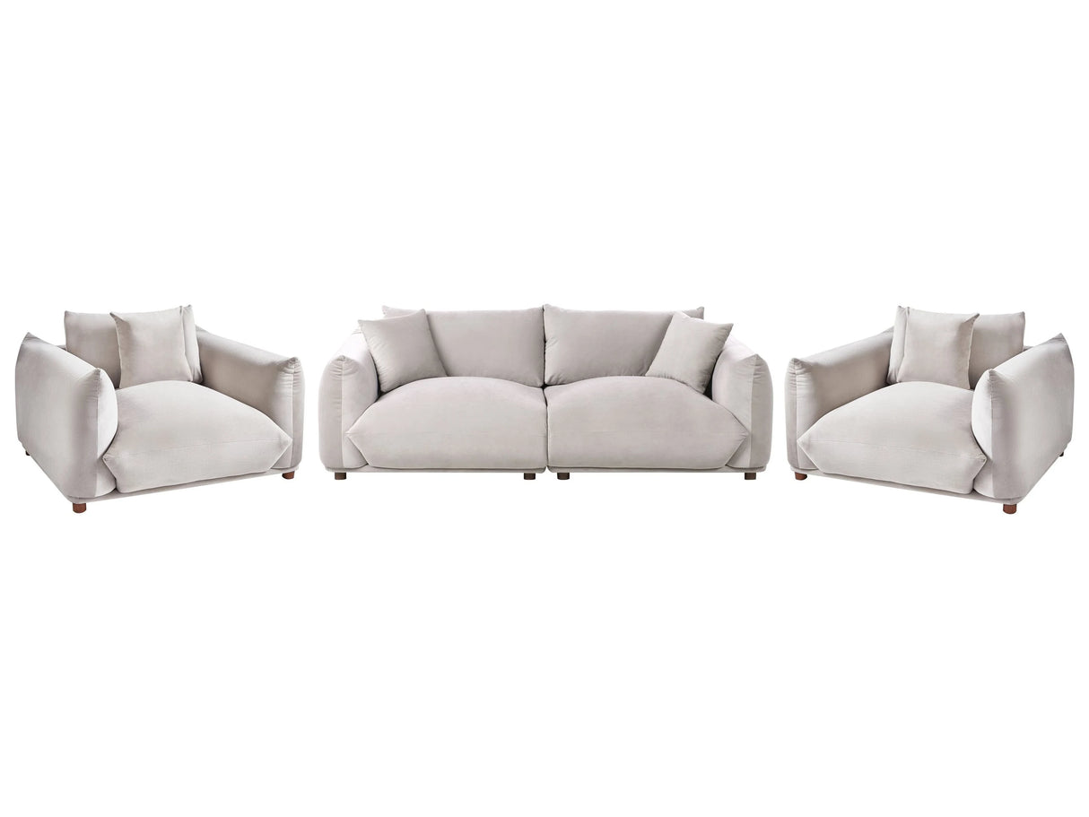 Velvet Sofa Set Taupe Upholstery 5 Seater with Scatter Cushions and Armchairs Living Room Set Beliani