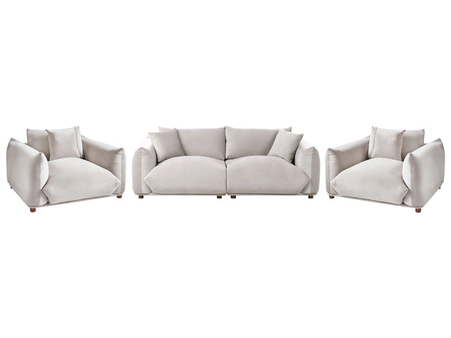 Velvet Sofa Set Taupe Upholstery 5 Seater with Scatter Cushions and Armchairs Living Room Set Beliani