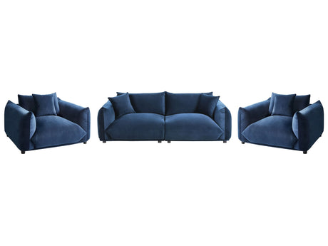Velvet Sofa Set Dark Blue Upholstery 5 Seater with Scatter Cushions and Armchairs Living Room Set Beliani
