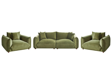 Velvet Sofa Set Green Upholstery 5 Seater with Scatter Cushions and Armchairs Living Room Set Beliani