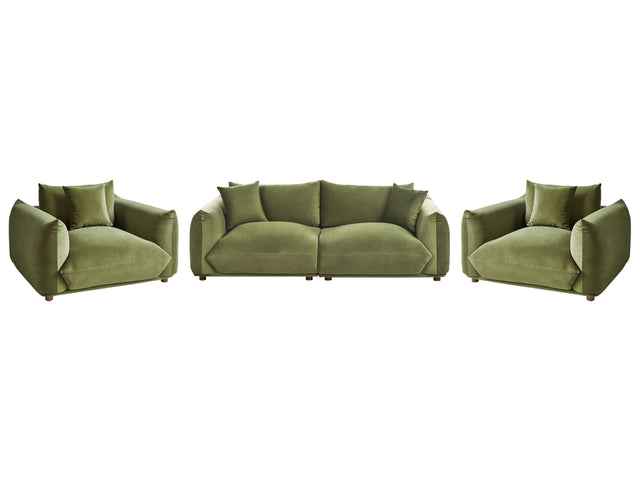 Velvet Sofa Set Green Upholstery 5 Seater with Scatter Cushions and Armchairs Living Room Set Beliani