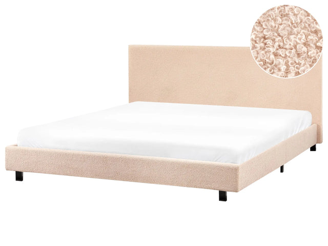 EU Super King Size Waterbed Beige Boucle Upholstered 6ft with Mattress Headrest Modern Design Beliani