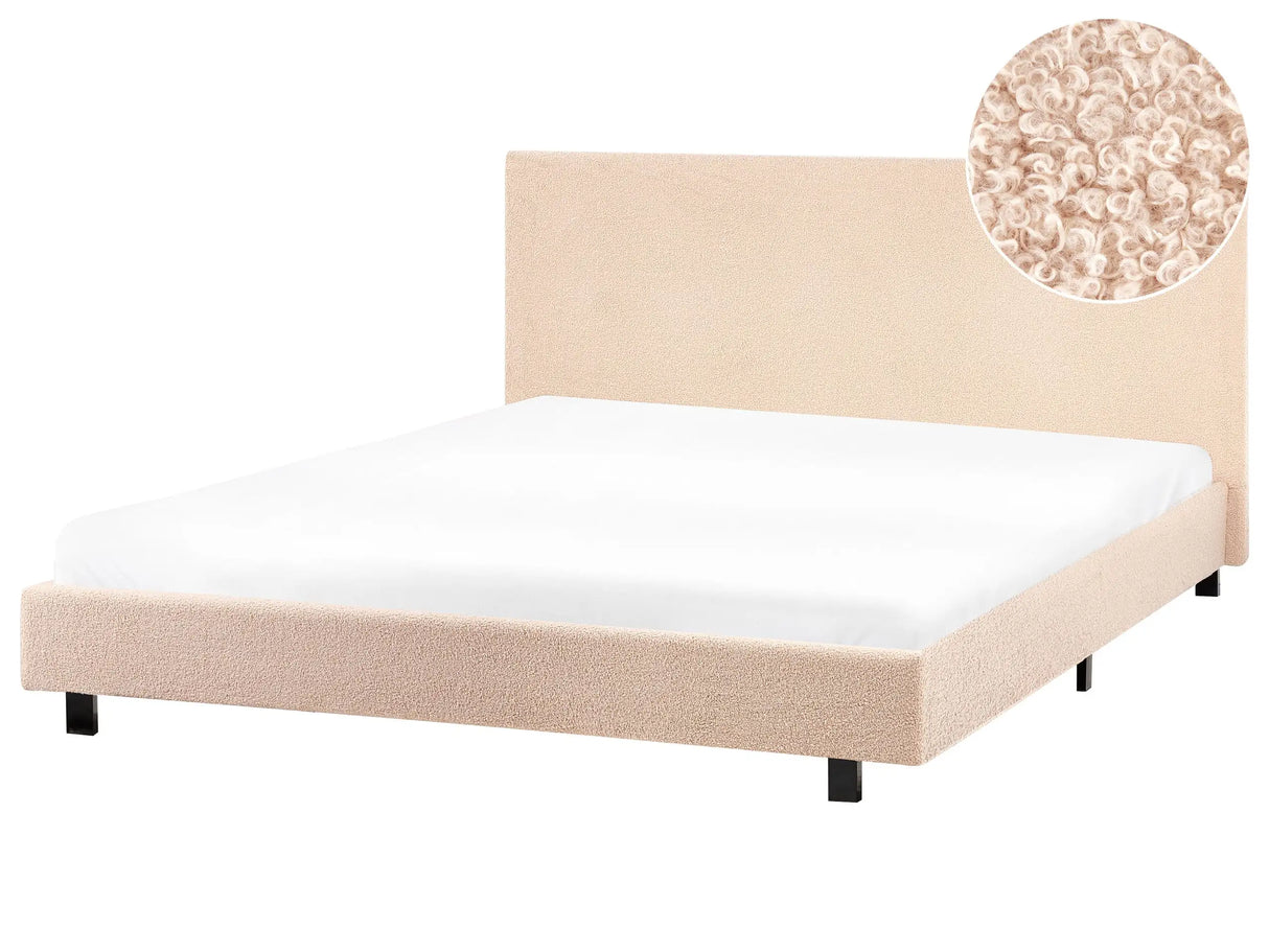 EU King Size Waterbed Beige Boucle Upholstered 5ft3 with Mattress Headrest Modern Design Beliani