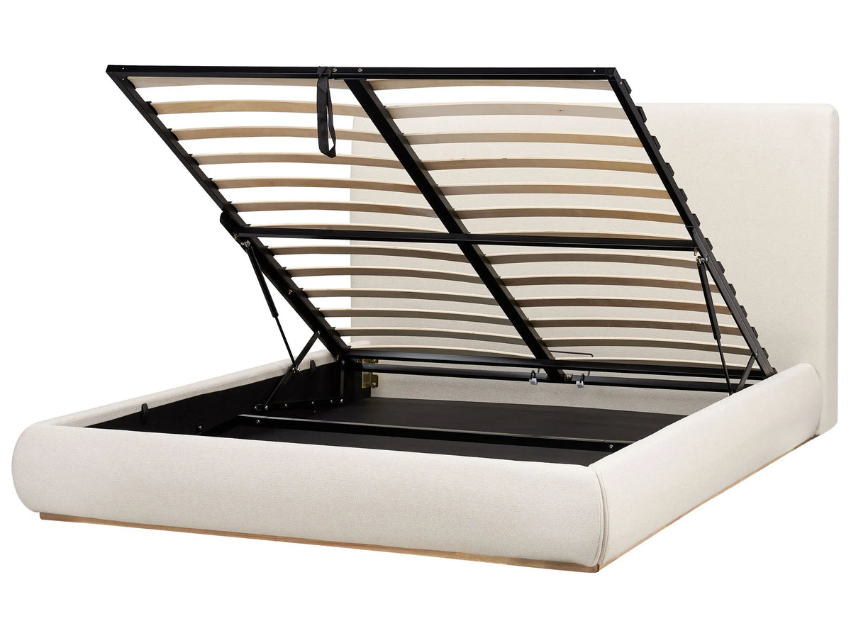 Ottoman Bed Light Beige Polyester EU King Size with Storage Headboard Bedroom Furniture Stylish Beliani