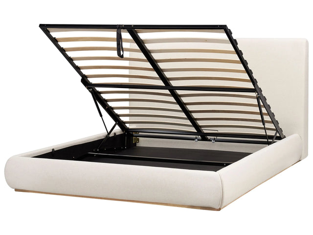 Ottoman Bed Light Beige Polyester EU King Size with Storage Headboard Bedroom Furniture Stylish Beliani