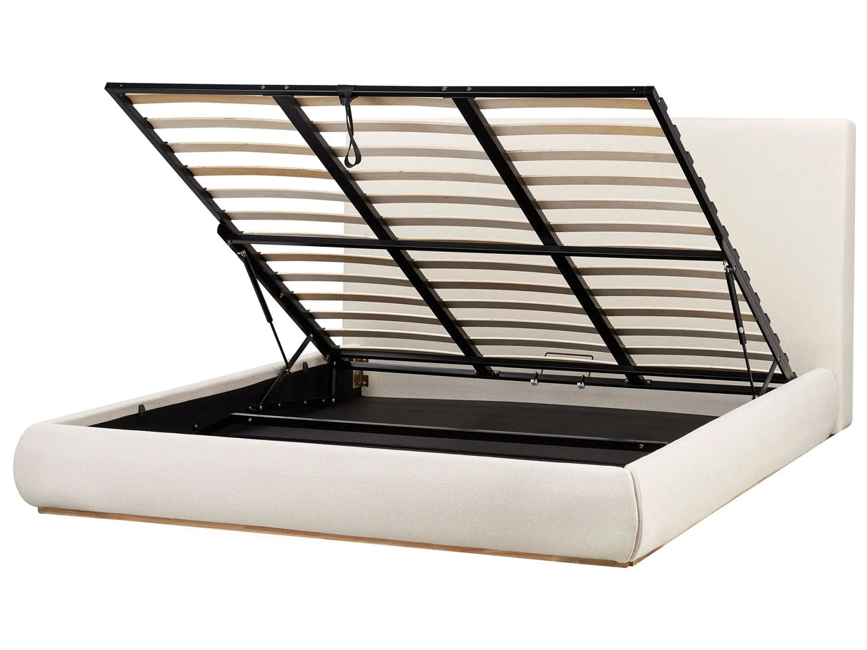 Ottoman Bed Light Beige Polyester EU Super King Size with Storage Headboard Bedroom Furniture Stylish Beliani