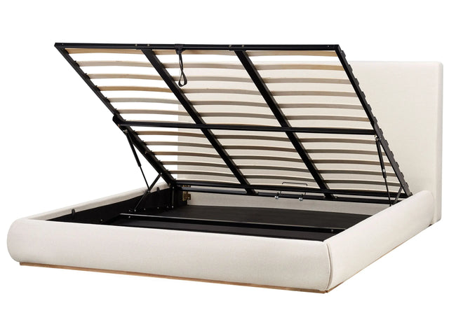 Ottoman Bed Light Beige Polyester EU Super King Size with Storage Headboard Bedroom Furniture Stylish Beliani