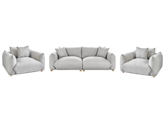 Fabric Sofa Set Light Grey Polyester Upholstery 5 Seater with Scatter Cushions and Armchairs Living Room Set Beliani