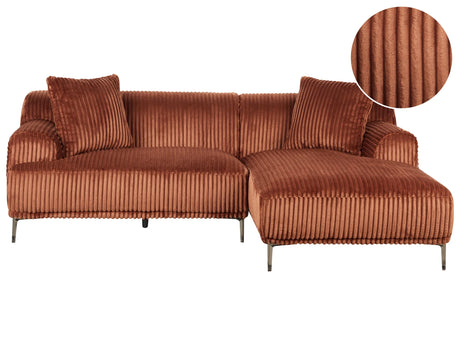 Left Corner Sofa  Brown Corduroy Jumbo Cord 3 Seater Mid-Century Modern Beliani