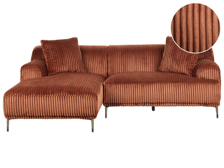 Right Corner Sofa  Brown Corduroy Jumbo Cord 3 Seater Mid-Century Modern Beliani