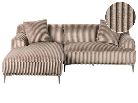 Right Corner Sofa Light Brown Corduroy Jumbo Cord 3 Seater Mid-Century Modern Beliani