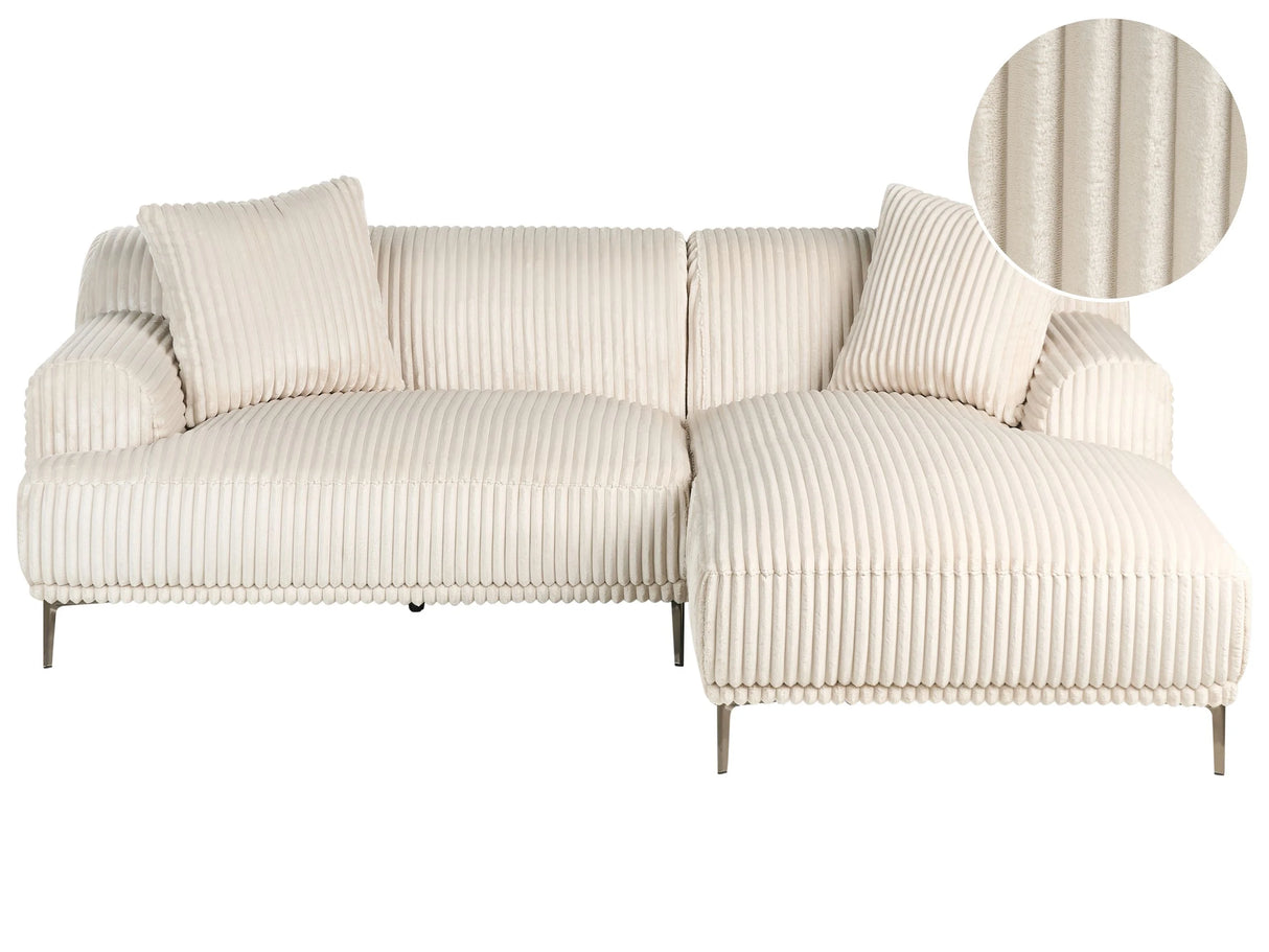 Left Corner Sofa Off White Corduroy Jumbo Cord 3 Seater Mid-Century Modern Beliani