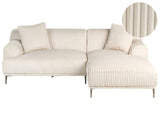 Left Corner Sofa Off White Corduroy Jumbo Cord 3 Seater Mid-Century Modern Beliani