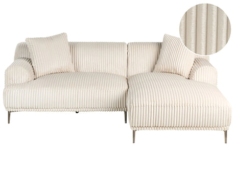 Left Corner Sofa Off White Corduroy Jumbo Cord 3 Seater Mid-Century Modern Beliani