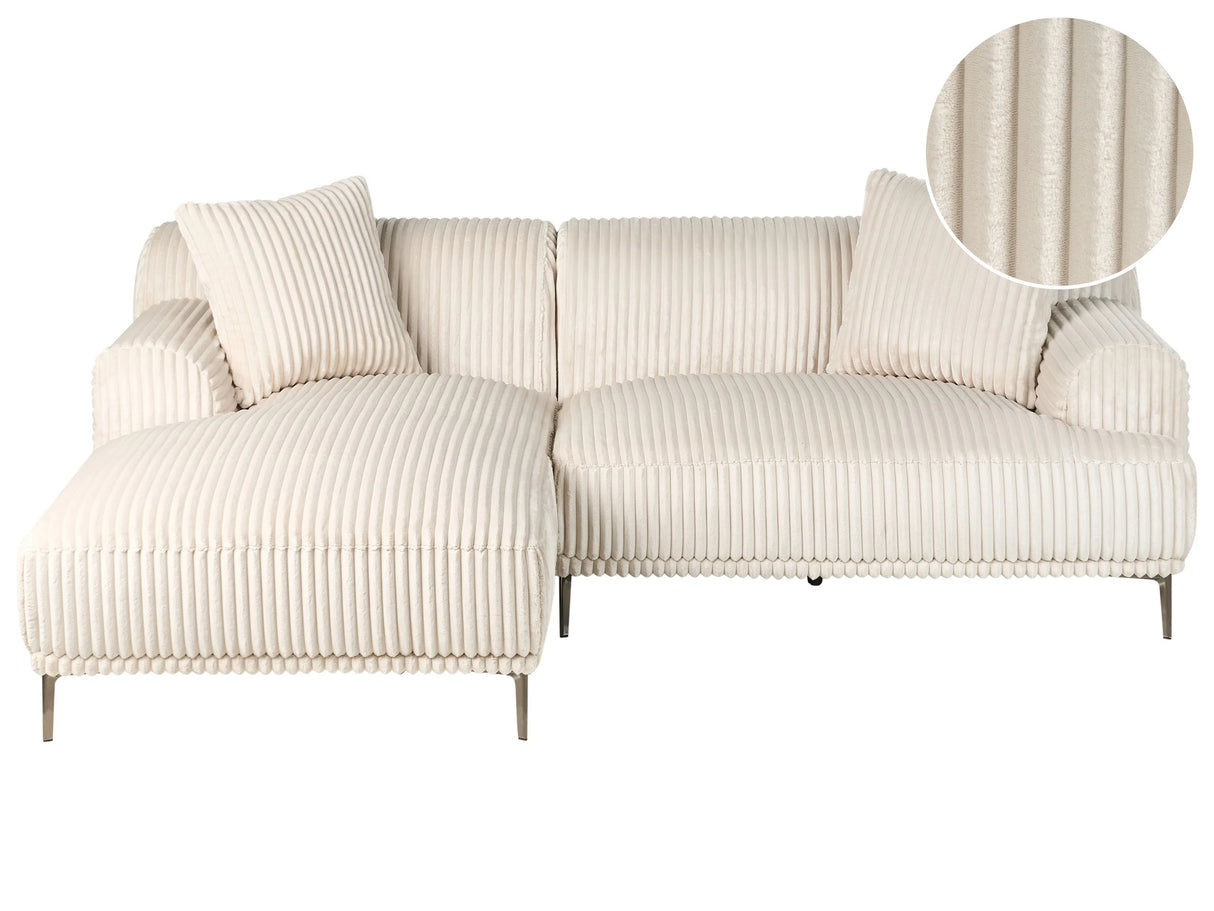 Right Corner Sofa Off White Corduroy Jumbo Cord 3 Seater Mid-Century Modern Beliani