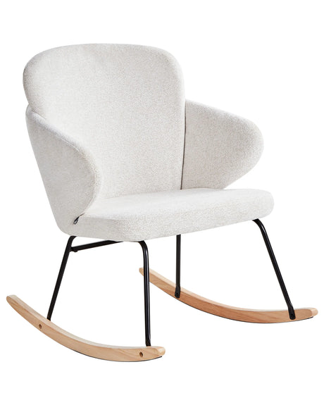 Rocking Chair Off-White Fabric Wooden Metal Legs Skates Modern Design Living Room Beliani
