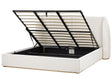 EU Super King Size Ottoman Bed Off-White Polyester Fabric Upholstery with Wide Headboard and Storage Beliani