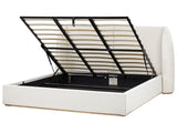 EU Super King Size Ottoman Bed Off-White Polyester Fabric Upholstery with Wide Headboard and Storage Beliani