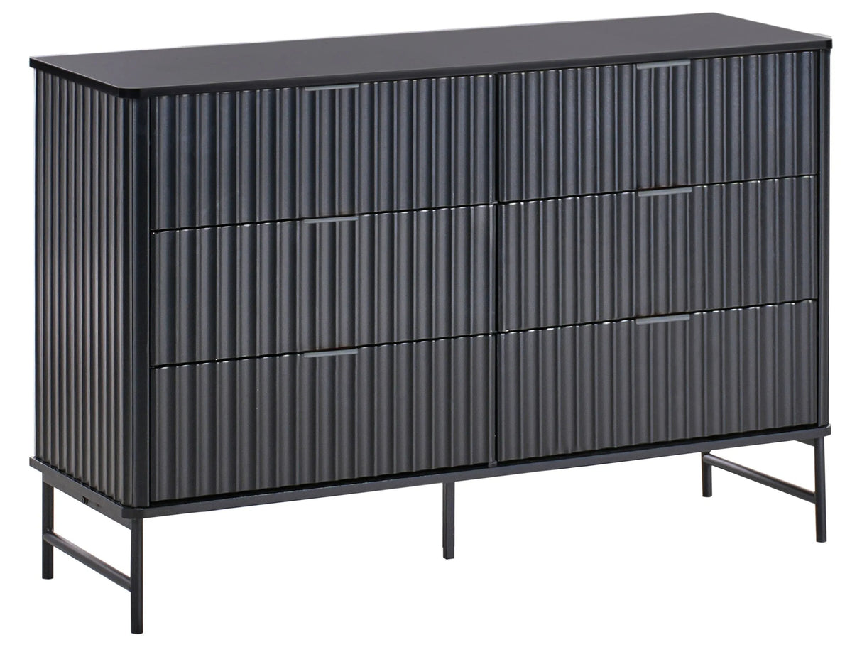 6 Drawer Chest Black MDF Metal Legs Fluted Design Front Modern Storage Unit Living Room Bedroom Beliani