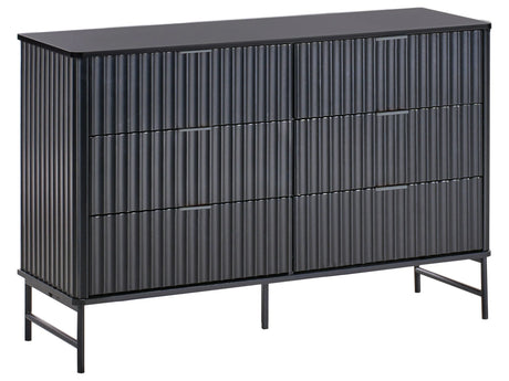 6 Drawer Chest Black MDF Metal Legs Fluted Design Front Modern Storage Unit Living Room Bedroom Beliani