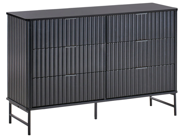 6 Drawer Chest Black MDF Metal Legs Fluted Design Front Modern Storage Unit Living Room Bedroom Beliani