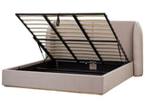 EU Super King Size Ottoman Bed Taupe Polyester Fabric Upholstery with Wide Headboard and Storage Beliani