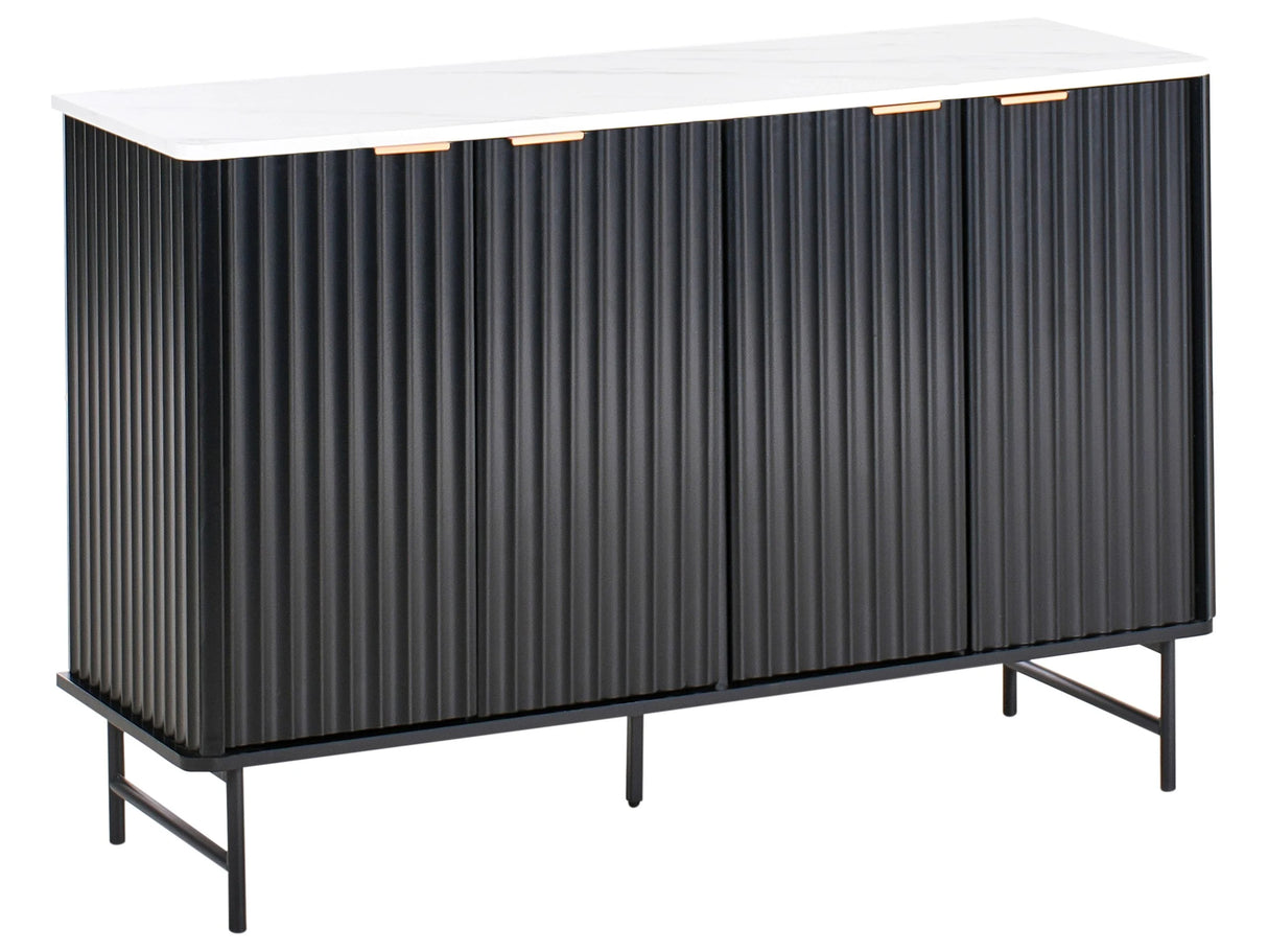 Sideboard Black MDF 4 Door Cabinet Marble Effect Storage Modern Minimalist Design Living Room Storage Beliani