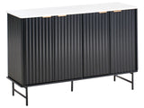 Sideboard Black MDF 4 Door Cabinet Marble Effect Storage Modern Minimalist Design Living Room Storage Beliani