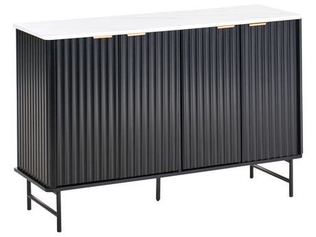 Sideboard Black MDF 4 Door Cabinet Marble Effect Storage Modern Minimalist Design Living Room Storage Beliani
