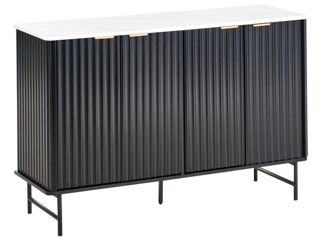 Sideboard Black MDF 4 Door Cabinet Marble Effect Storage Modern Minimalist Design Living Room Storage Beliani