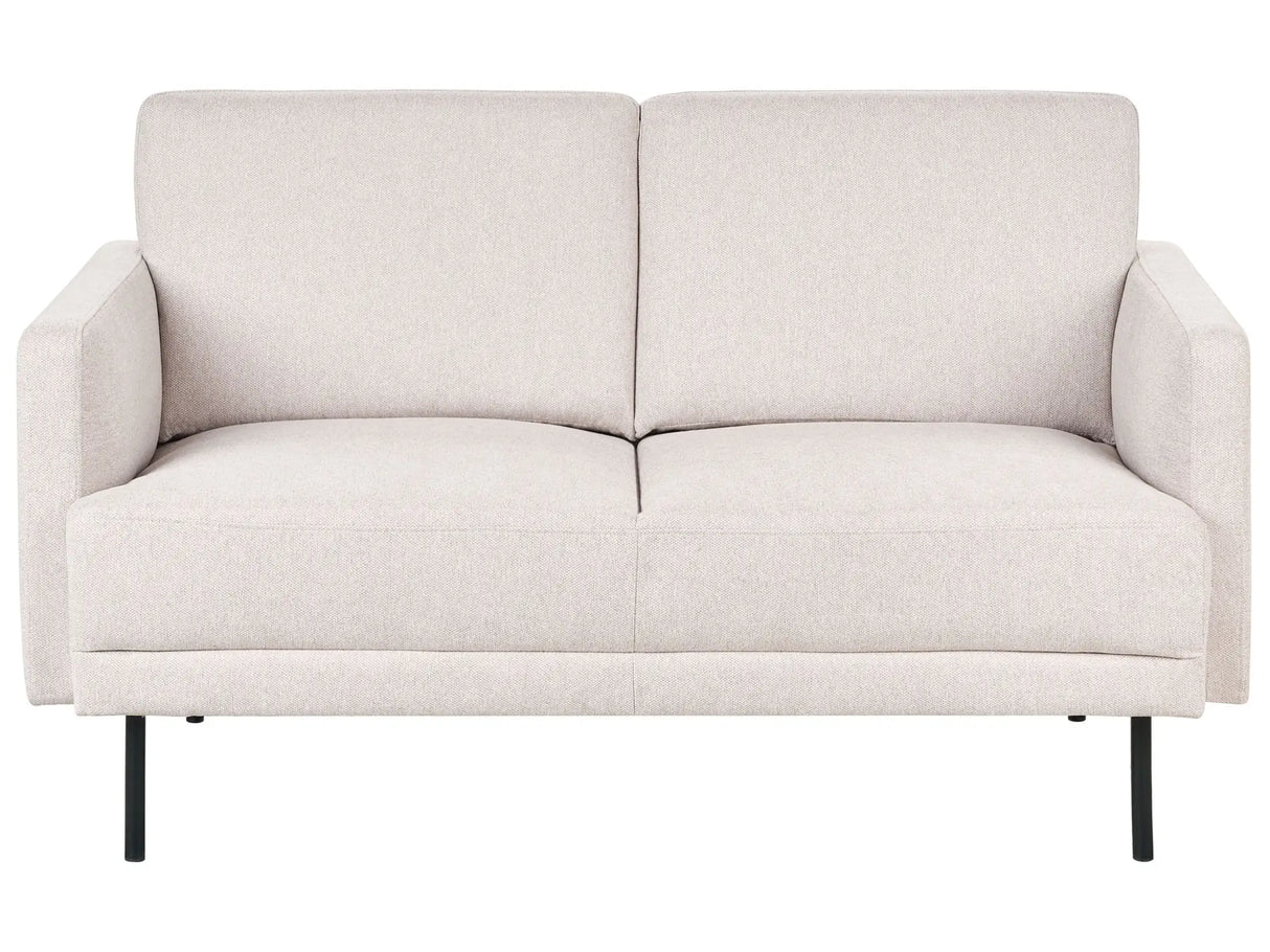 Fabric 2-Seater Sofa Polyester Light Beige Water-Repellent Couch Metal Legs Woven Fabric Cushioned Back Minimalist Modern Beliani