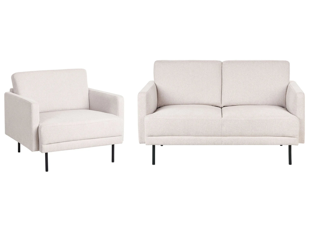 Modern Fabric 3-Seater Living Room Set Sofa Armchair Polyester Light Beige Water-Repellent Couch Metal Legs Woven Fabric Cushioned Back Minimalist Beliani