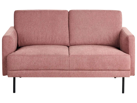 Fabric 2-Seater Sofa Polyester Pink Water-Repellent Couch Metal Legs Woven Fabric Cushioned Back Minimalist Modern Beliani