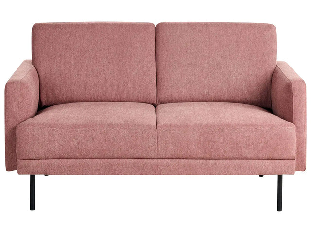 Fabric 2-Seater Sofa Polyester Pink Water-Repellent Couch Metal Legs Woven Fabric Cushioned Back Minimalist Modern Beliani