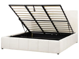 EU Super King Size Ottoman Bed Off-White Polyester Fabric Upholstery with Headboard Beliani